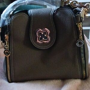 Chic Brown Satchel with Gold Accents
